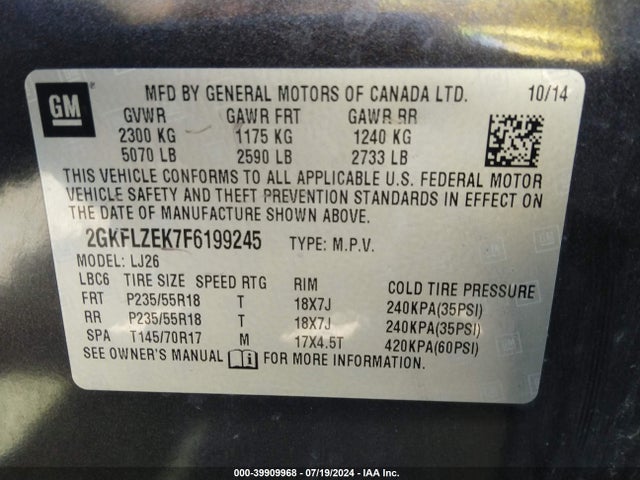 2GKFLZEK7F6199245 GMC Terrain Denali