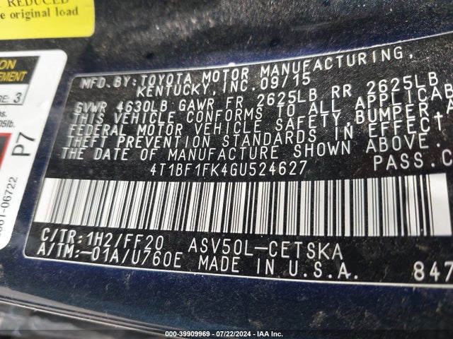 Toyota CAMRY SE 2016 4T1BF1FK4GU524627 Image 9