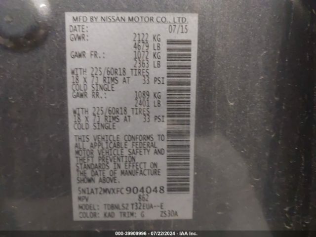 5N1AT2MVXFC904048 Nissan Rogue Sl