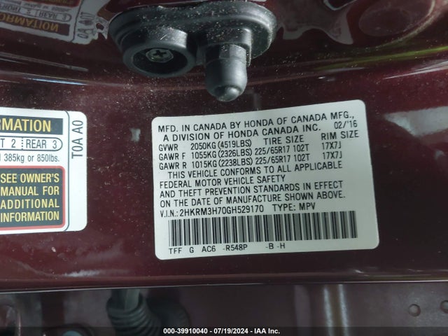 Honda Cr-v Ex-l 2016 2HKRM3H70GH529170 Image 9