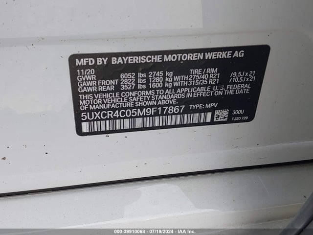 5UXCR4C05M9F17867 BMW X5 Sdrive40i