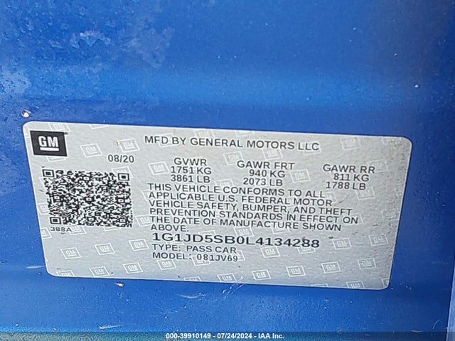 1G1JD5SB0L4134288 Chevrolet Sonic Fwd  Lt