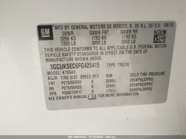 Chevrolet Silverado 1500 2lz 2015 3GCUKSEC6FG425415 Image 9
