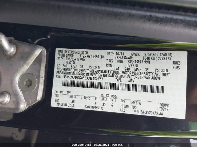 Ford ESCAPE SE 2014 1FMCU9GX6EUB53177 Image 9