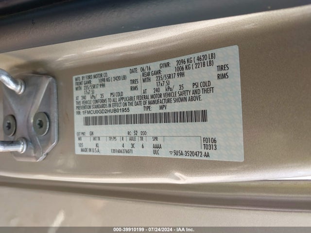 Ford ESCAPE SE 2017 1FMCU0GD2HUB01955 Image 9