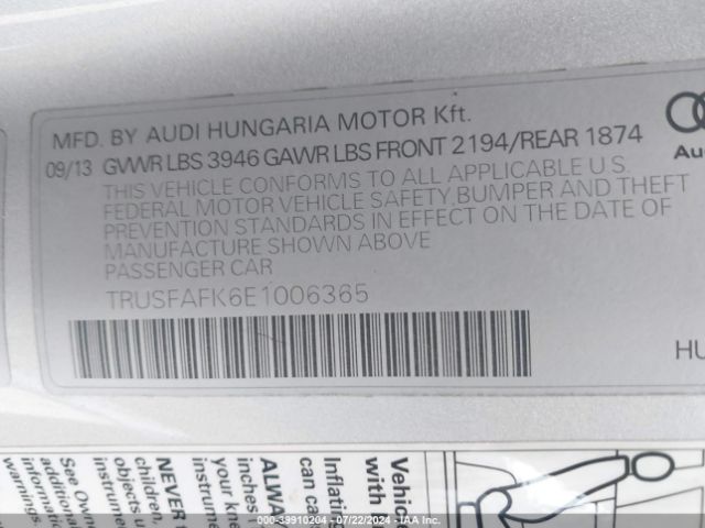 2014 AUDI TT TRUSFAFK6E1006365 Photo 8