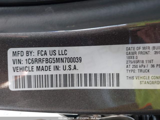 1C6RRFBG5MN700039 RAM 1500 Big Horn Quad Cab 4x4 6'4 Box