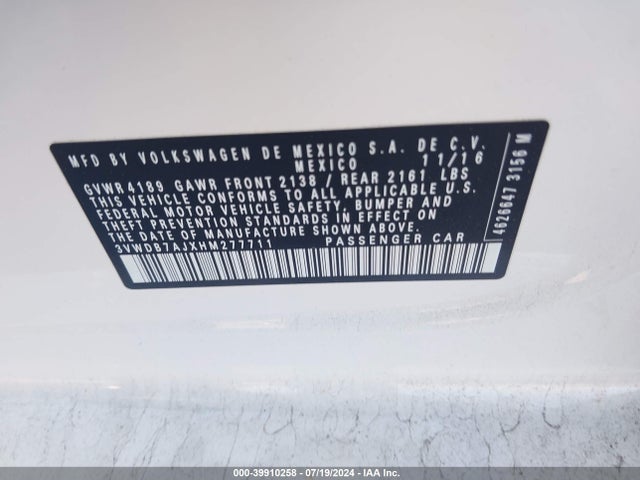 3VWDB7AJXHM277711 Volkswagen Jetta 1.4t Se