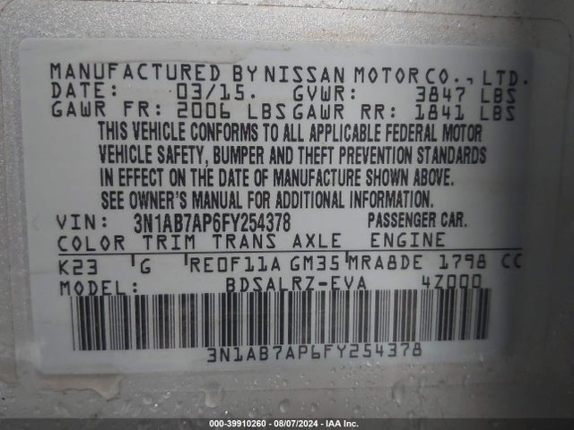 Nissan SENTRA SR 2015 3N1AB7AP6FY254378 Image 9