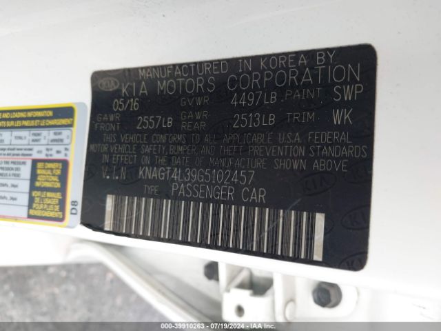 KNAGT4L39G5102457 KIA Optima Lx