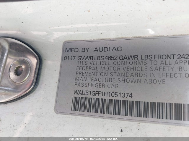 WAUB1GFF1H1051374 Audi S3 2.0t Premium Plus