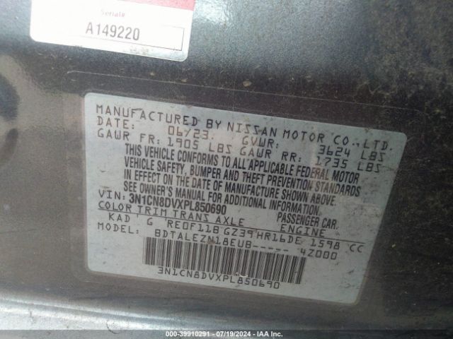 3N1CN8DVXPL850690 Nissan Versa 1.6 S Xtronic Cvt
