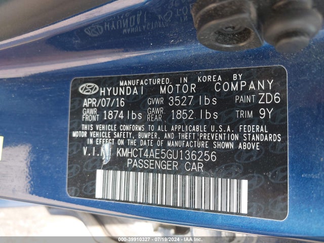 Hyundai ACCENT SE 2016 KMHCT4AE5GU136256 Image 9