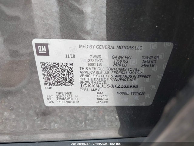 1GKKNULS8KZ182998 GMC Acadia Slt-1