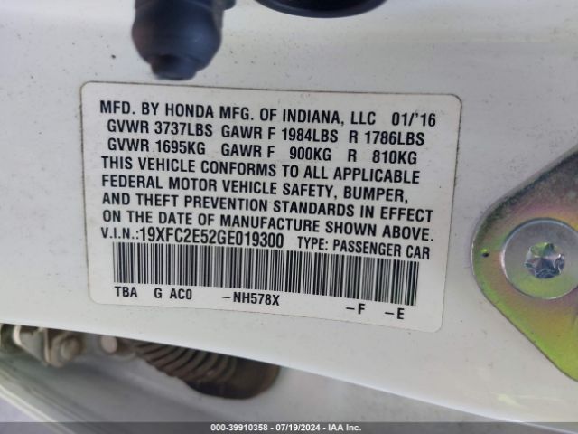 19XFC2E52GE019300 Honda Civic Lx