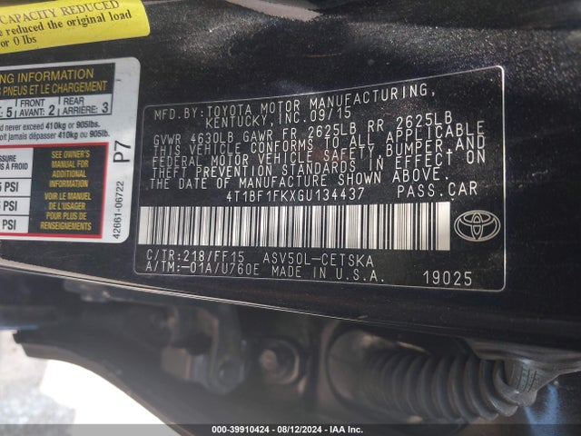 Toyota CAMRY SE 2016 4T1BF1FKXGU134437 Image 9