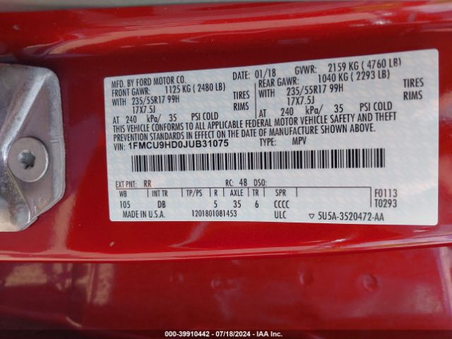 2018 FORD ESCAPE 1FMCU9HD0JUB31075 Photo 8