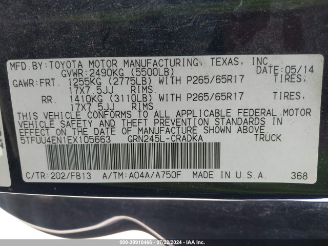 Toyota Tacoma Base V6 2014 5TFUU4EN1EX105663 Image 9