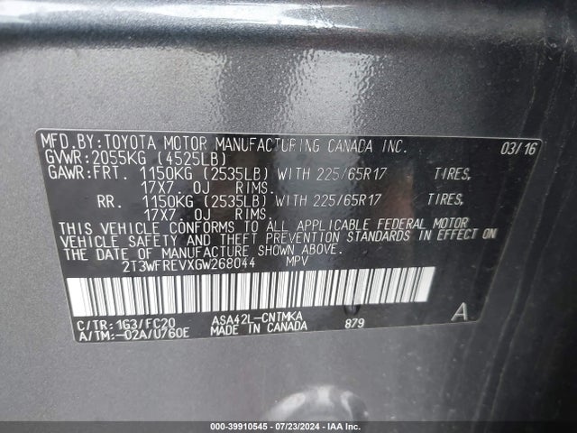 Toyota Rav4 Xle 2016 2T3WFREVXGW268044 Image 9
