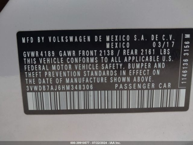 3VWDB7AJ6HM348306 Volkswagen Jetta 1.4t Se