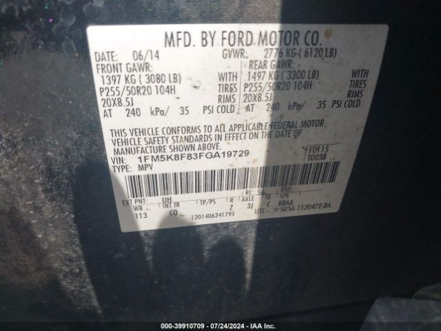 1FM5K8F83FGA19729 Ford Explorer Limited