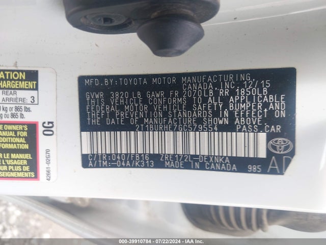 Toyota COROLLA LE 2016 2T1BURHE7GC579554 Image 9