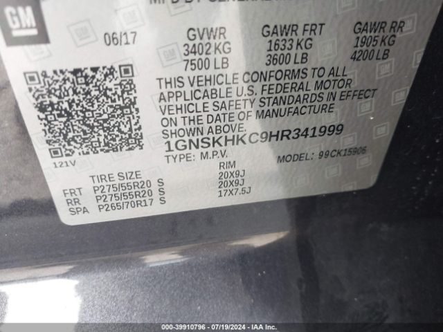 1GNSKHKC9HR341999 Chevrolet Suburban Lt