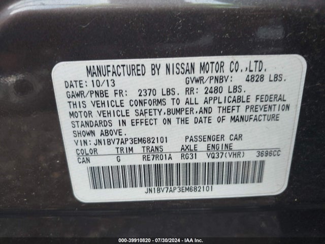 39910820 :رقم المزاد ، JN1BV7AP3EM682101 vin ، 2014 Infiniti Q50 Premium مزاد بيع