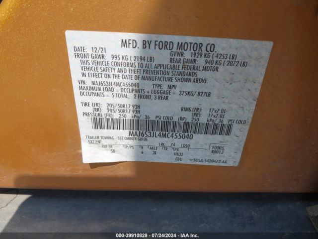 MAJ6S3JL4MC455040 Ford Ecosport Ses