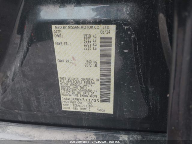 1N4AL3AP9FN313705 Nissan Altima 2.5/2.5 S/2.5 Sl/2.5 Sv