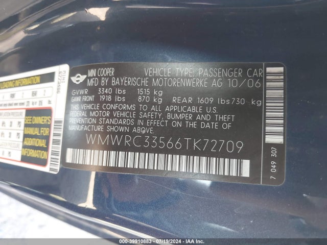 2006 MINI COOPER WMWRC33566TK72709 Photo 8