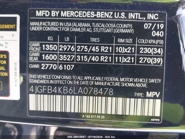 4JGFB4KB6LA078478 Mercedes-Benz Gle 350 4matic