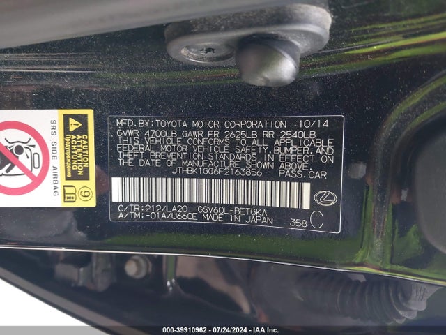 JTHBK1GG6F2163856 Lexus ES 350
