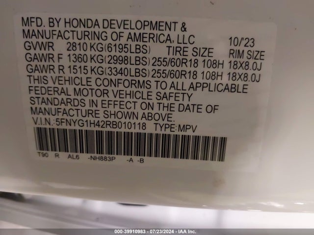 Honda Pilot Awd Ex-l 2024 5FNYG1H42RB010118 Image 9