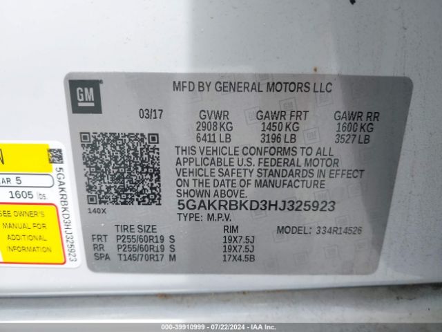 5GAKRBKD3HJ325923 Buick Enclave Leather