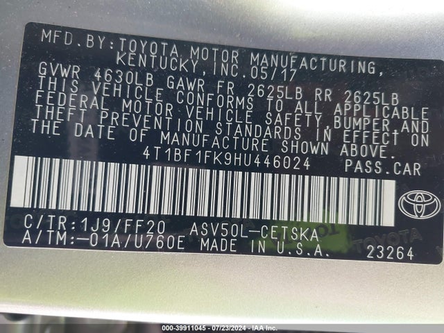 Toyota CAMRY SE 2017 4T1BF1FK9HU446024 Image 9