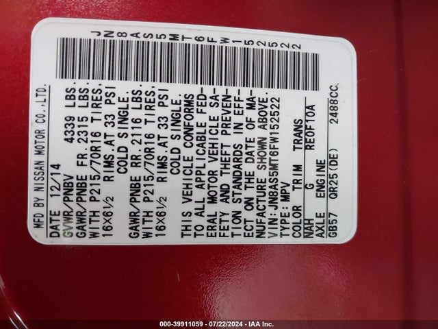 Nissan Rogue Select S 2015 JN8AS5MT6FW152522 Image 9