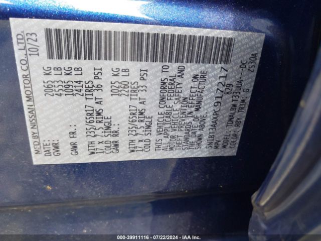 5N1BT3AAXPC917217 Nissan Rogue S Fwd
