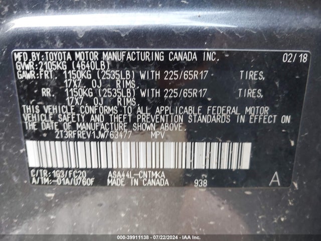Toyota Rav4 Xle 2018 2T3RFREV1JW763477 Image 9