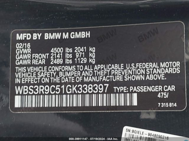 WBS3R9C51GK338397 BMW M4