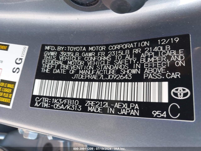 Toyota COROLLA LE 2020 JTDEPRAE7LJ092643 Image 9