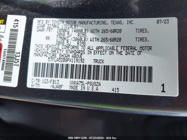 Toyota Tundra Sr5 2023 5TFLA5DB8PX119192 Image 9