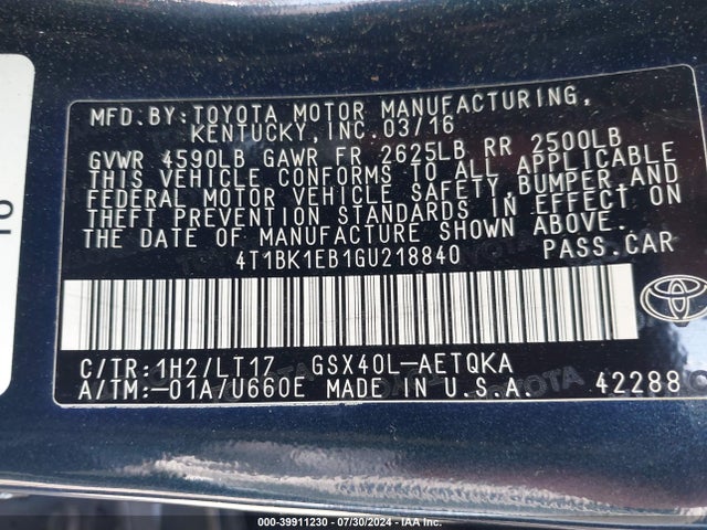 Toyota Avalon Touring 2016 4T1BK1EB1GU218840 Image 9