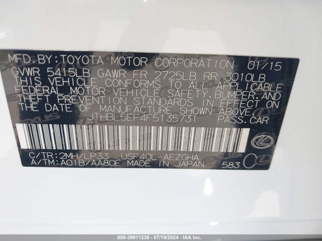 Lexus Ls 460 Crafted Line 2015 JTHBL5EF4F5135731 Image 9