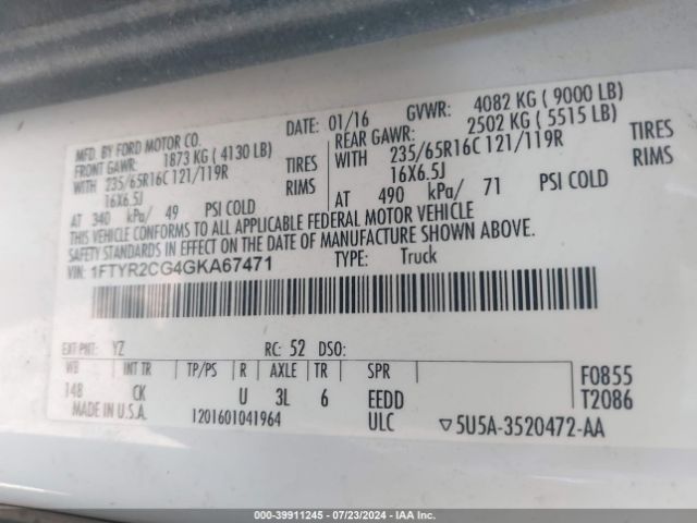 1FTYR2CG4GKA67471 Ford Transit-250