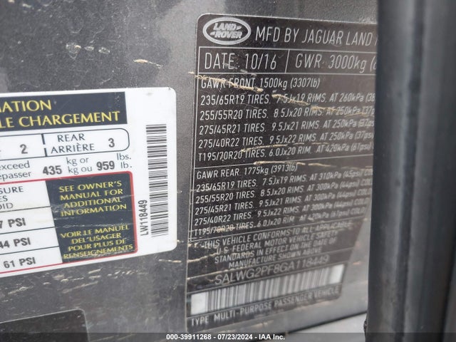 SALWG2PF8GA118449 Land Rover Range Rover Sport 3.0l V6 Supercharged Se