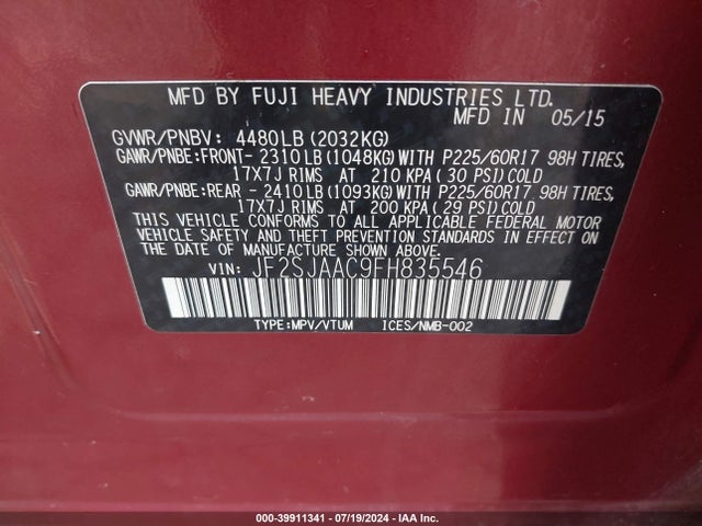 JF2SJAAC9FH835546 Subaru Forester 2.5i