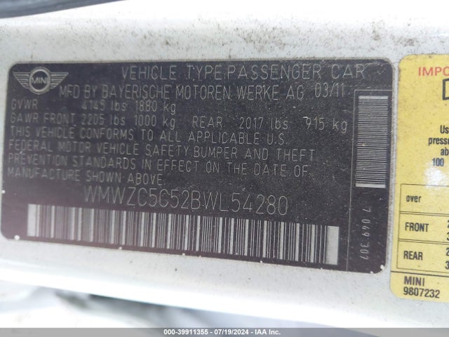 2011 MINI COOPER S COUNTRYMAN WMWZC5C52BWL54280 Photo 8