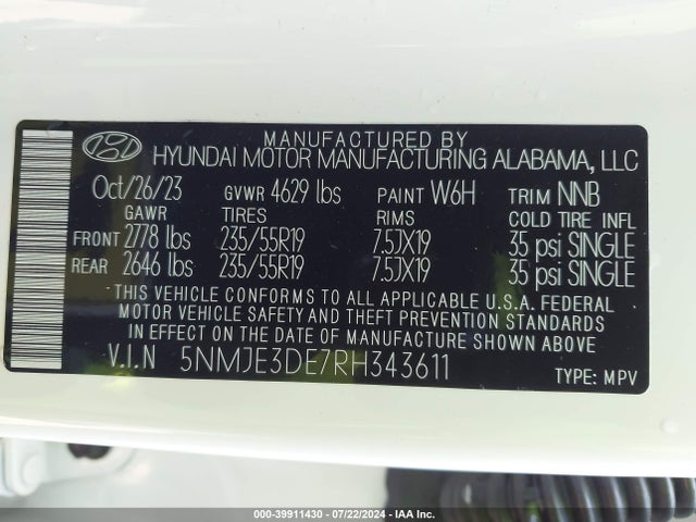 Hyundai Tucson Limited 2024 5NMJE3DE7RH343611 Image 9