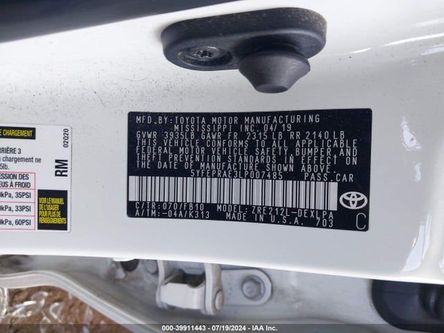 Toyota COROLLA LE 2020 5YFEPRAE3LP007485 Image 9